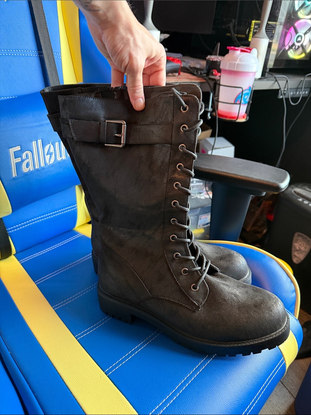 Torrid Black Oiled Faux Suede Lace-Up Combat Boots (WW)